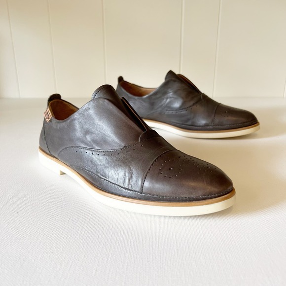 PIKOLINOS | Pyrgos Oxford Shoes Women Smoke Gray Leather Cap Toe Slip On Sz 7.5 - Picture 1 of 16